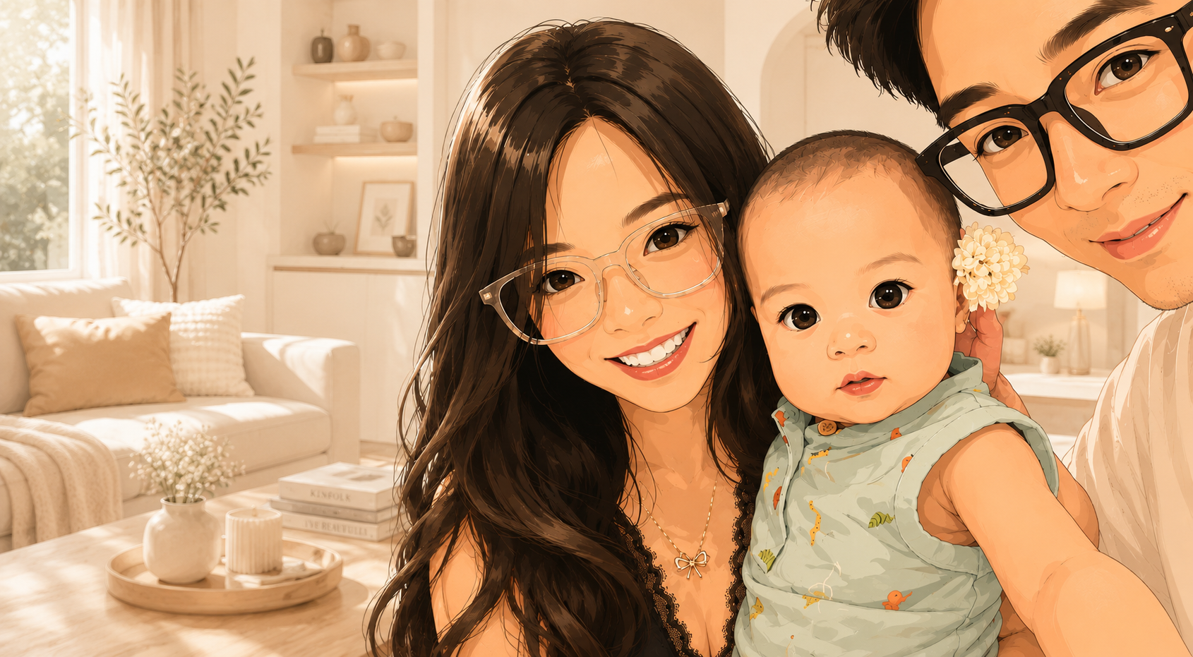 A family together at home with their baby